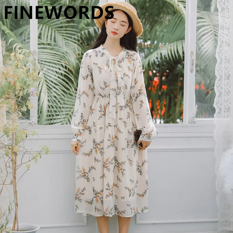 FINEWORDS Весна шифоновое платье с цветочным рисунком в винтажном стиле Платье
