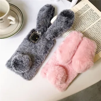 

3 pieces For iPhone11 pro Max XS Max X XS XR 7 8 Plus Plush Phone Shell Rabbit Winter Warm Protective Case for Women