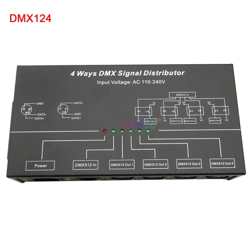 DMX512 сплиттер усилителя DMX124 DMX повторитель сигнала 4CH 4 выхода порта 4 способа DMX Sinnal дистрибьютор; AC100V-240V вход