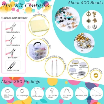 

Jewelry Making Kit with Beads Charms Findings Jewellery Pliers Beading Wire for DIY Necklace Bracelet Earrings Tools Set