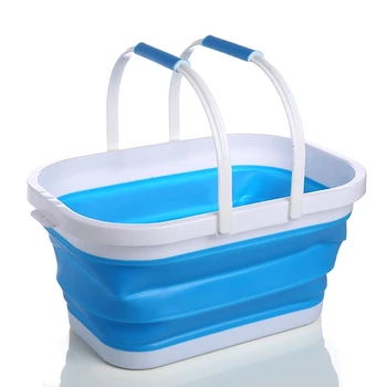 

HOT-Kitchen Silicone Retractable Folding Bucket 10L Shopping Basket Vegetable Fruit Tote