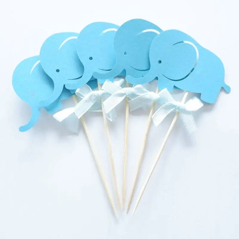 10 шт./лот детский душ слон кекс топперы двухсторонние Мальчик День Рождения