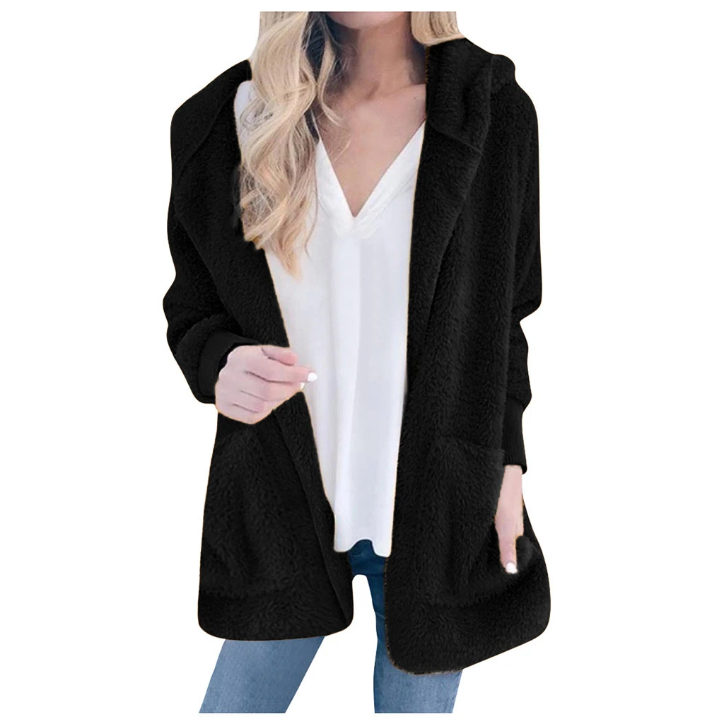 Women Autumn Winter Jacket Coat Hood Luxury Fleece Jacket Fluffy Jackets Overcoat Casual  Plus Size Outwear 822