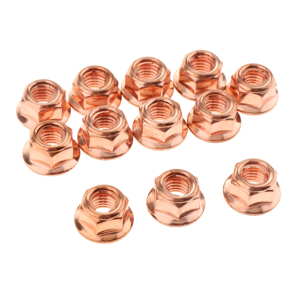Pack-12 M8 Exhaust Lock Nut Copper Plated Steel 8mm Hex Fits for BMW 3 Series E30