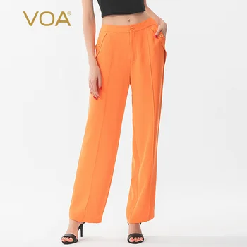 

VOA Silk Microbomb 36 MmM Red Orange Heavyweight Cross-Back Bag A Button-Click Straight Trousers K1186