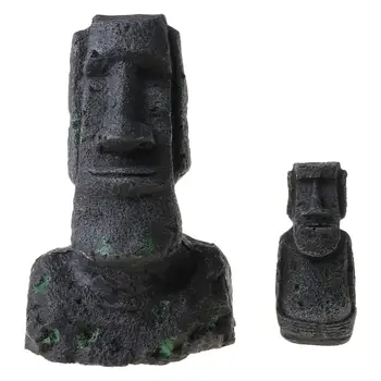 

Resin Ancient Easter Island Stone Head Statue Aquarium Ornament Fish Tank Decor