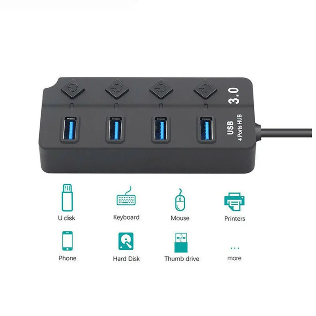 4 порта USB 3,0 концентратор 5 Гбит/с Высокая скорость включения выключения планшета передачи данных с кнопкой адаптера питания для ПК ноутбука Европа США Великобритания Австралия разъем