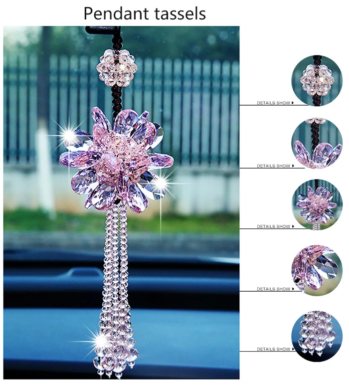 New car pendant crystal petals car-mounted decorative pendant rearview mirror female car decorative crystal ball white Pendant