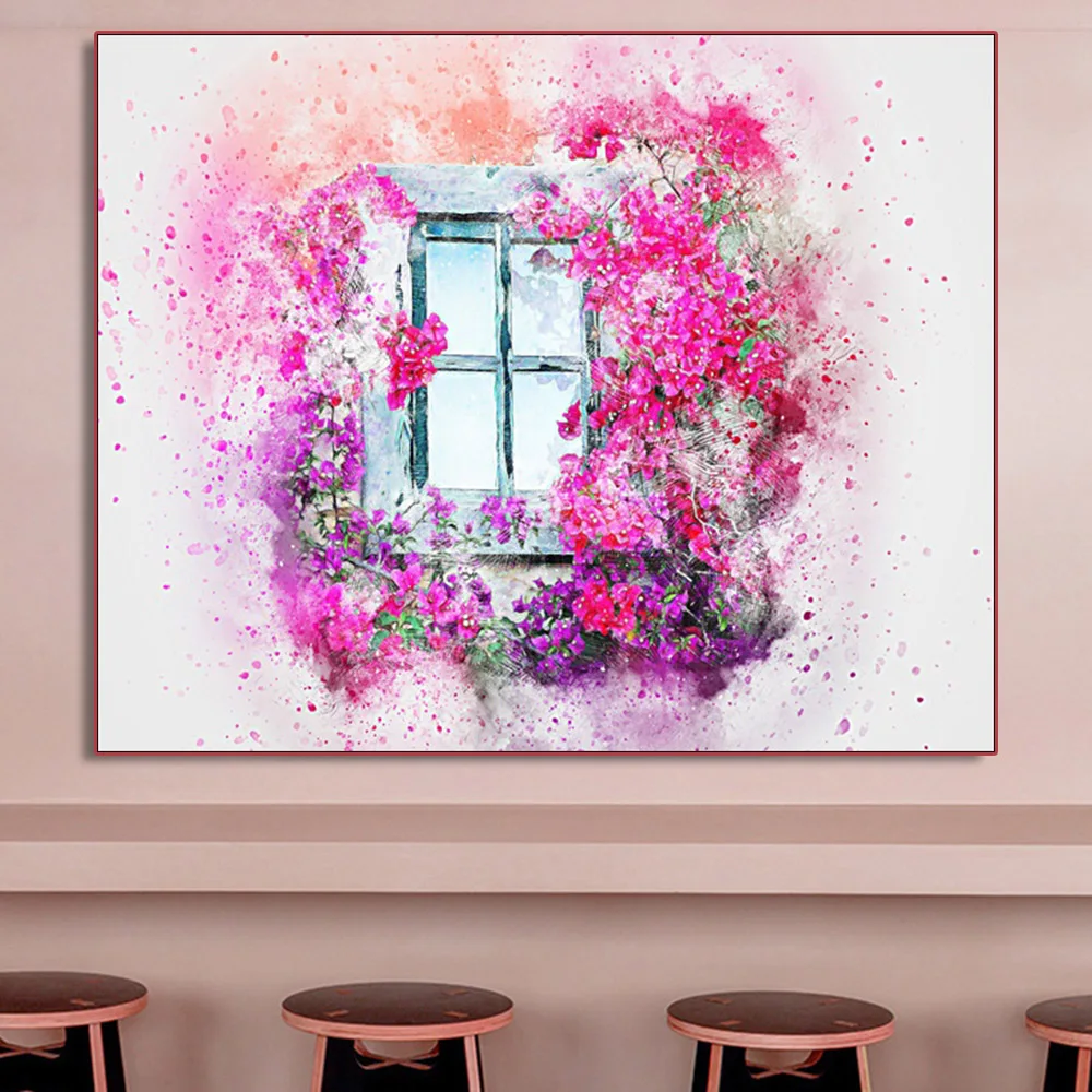

Wall Art Picture Oil Painting Abstract Colorful Flowers Window Pictures Canvas Painting For Living Room Kids Room Home Decor