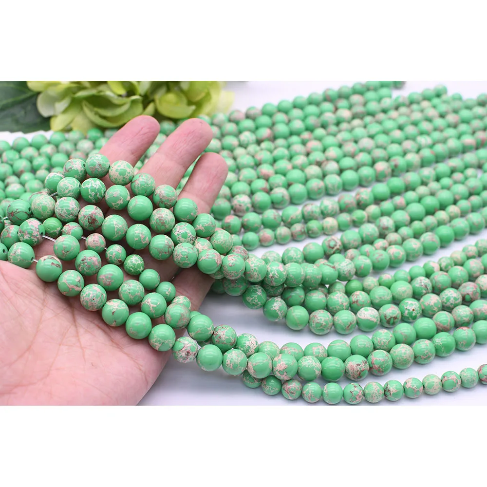 6-10mm Natural Smooth Apple green Emperor Song Round stone beads For DIY Bracelet Necklace Jewelry Making Strand 15