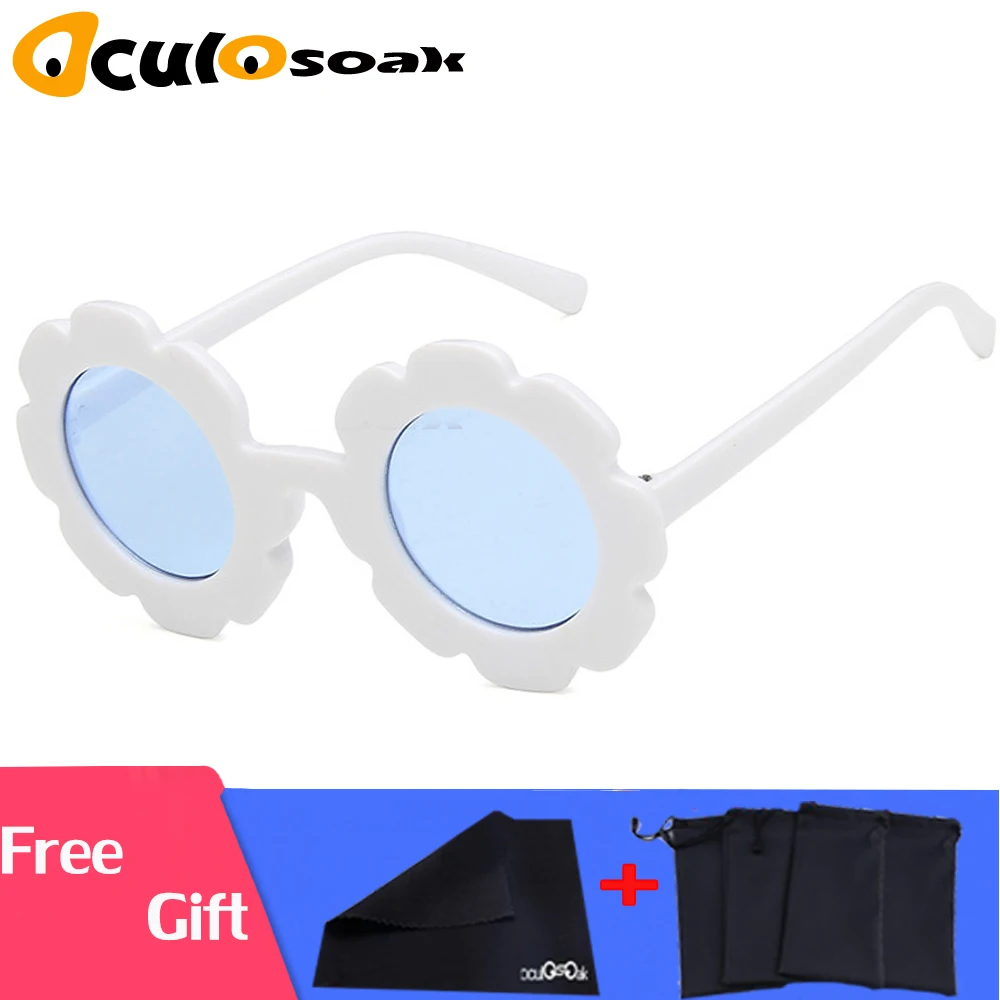 Винтажные очки детские солнцезащитные очки с круглым цветком Gafas детские спортивные солнцезащитные очки UV400 для девочек и мальчиков Oculos De Sol - Цвет линз: white blue