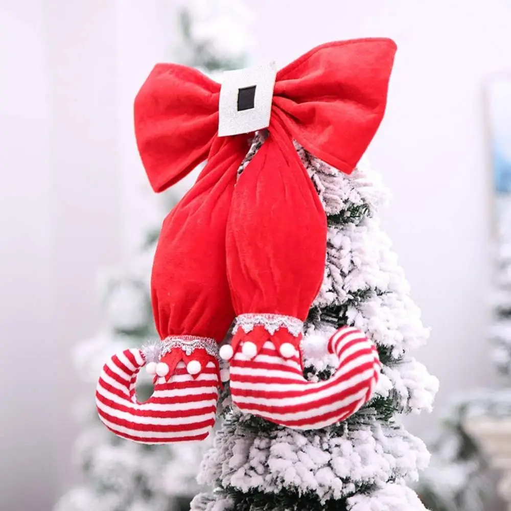 Christmas tree bow tElf Boots Pendant Red and White Striped hotel atmosphere layout for New Year Party Scenes Arrangement