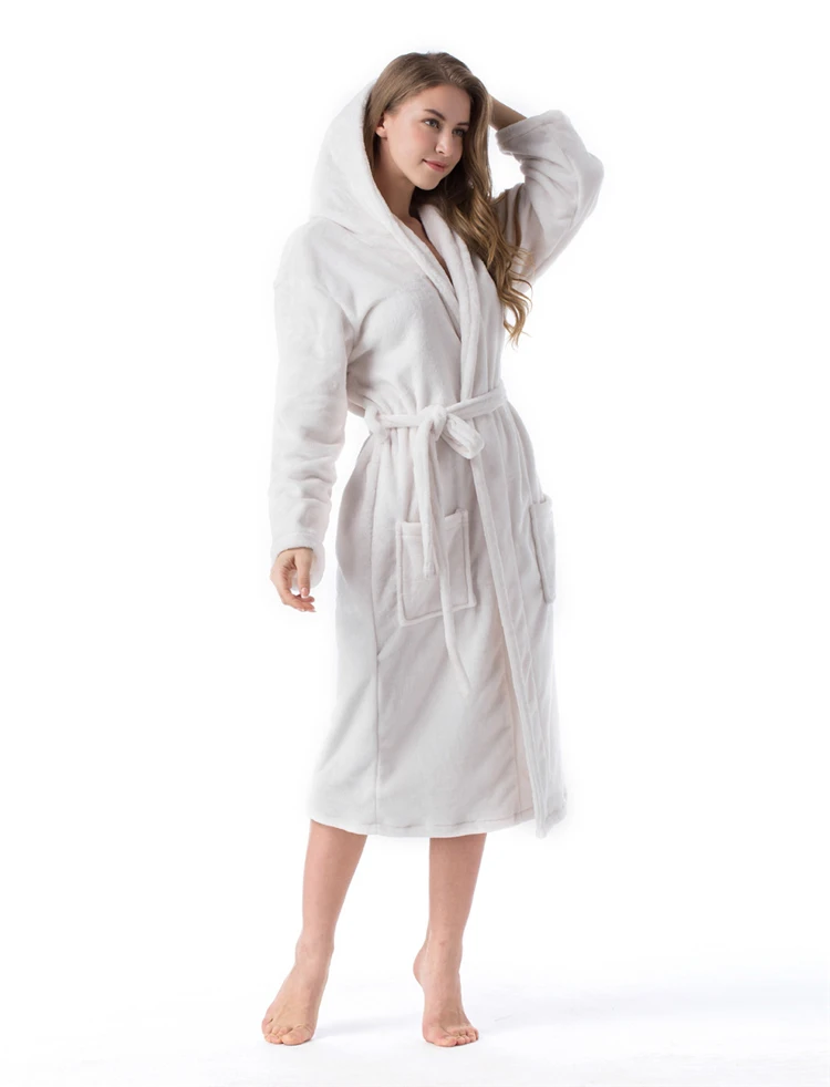 2020 Winter Kimono Robe Plush Fleece Bath Robes For Women Soft Warm Long Sleeve Hooded Nightgown Loungewear Sleepwear