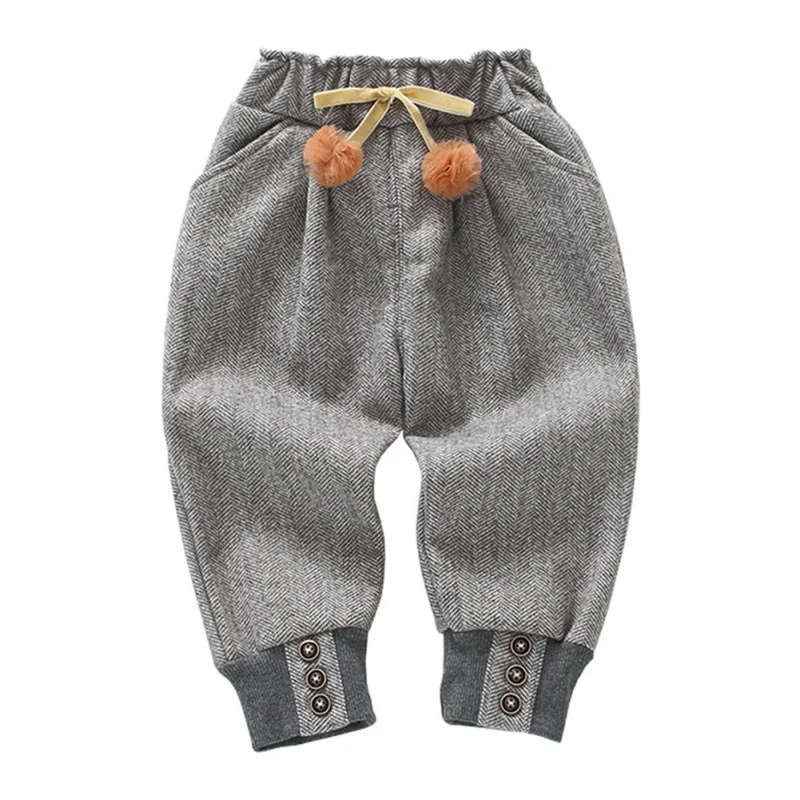Штаны для малышей, хлопковые и бархатные однотонные повседневные брюки с бантом для маленьких девочек на осень и зиму