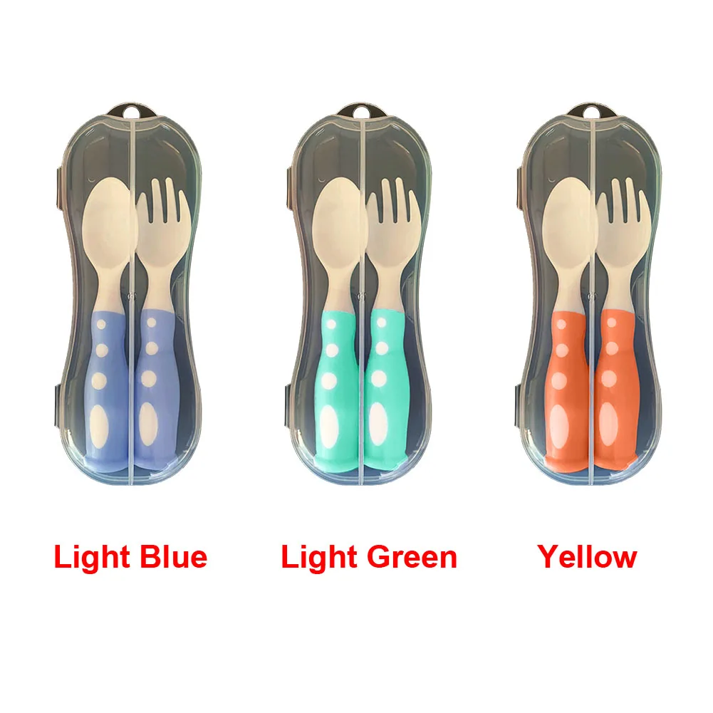 Bendable PP Toddler Travel Baby Tableware Set Anti Skid Picnic Home Spoons Forks Thick Feeding Training With Case Non Slip