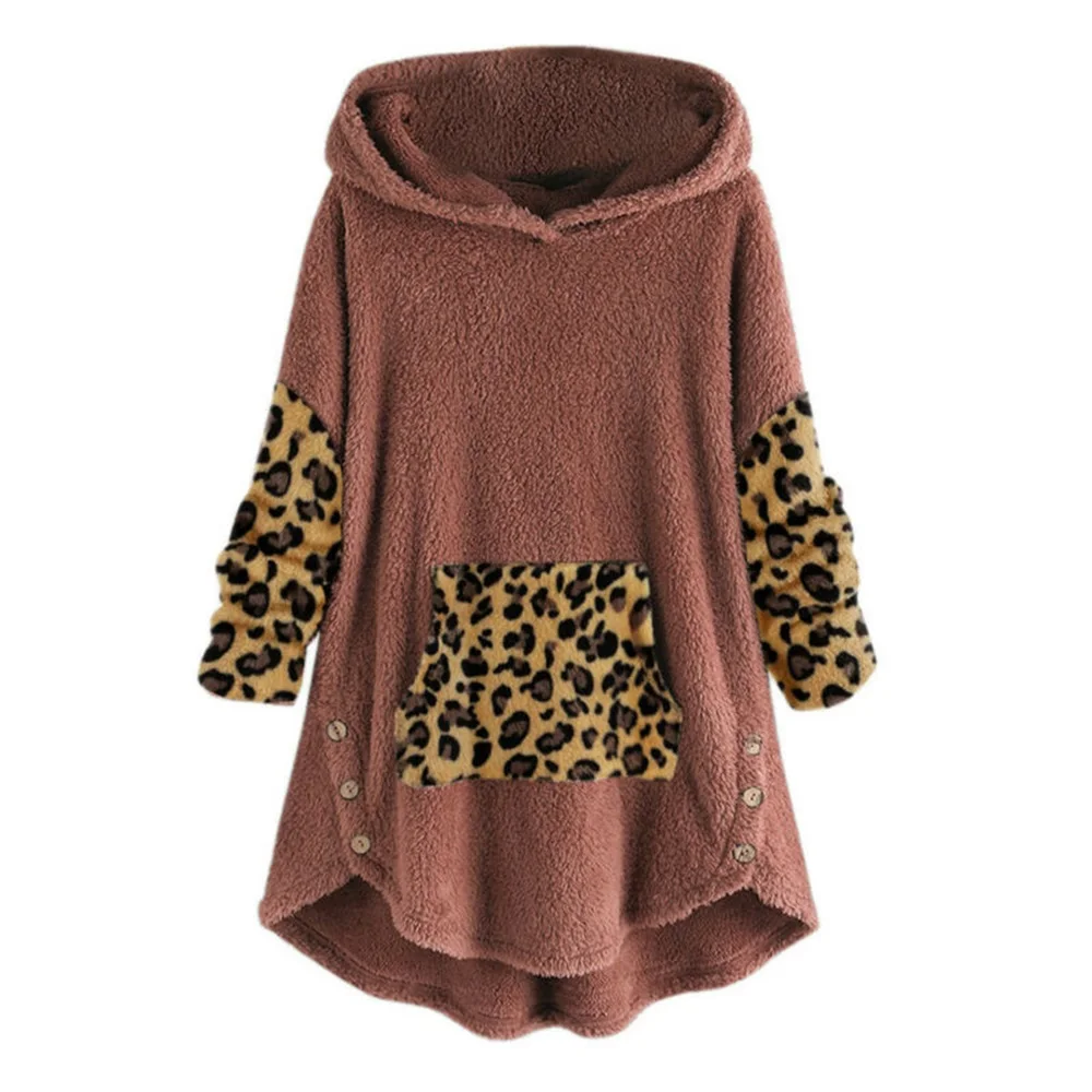 

Leopard Stitching Sweater Plus Size 5XL Double-Sided Fleece Fluffy Comfortable Pullover Street Ladies Casual Wild Loose Clothing