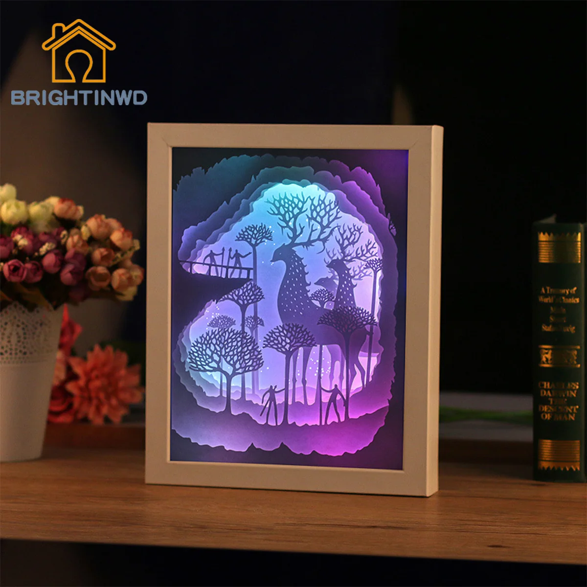 3D Light Shadow Paper Carving Paper Lamp Night Light Hollow Deer LED Energy-Saving Lamp