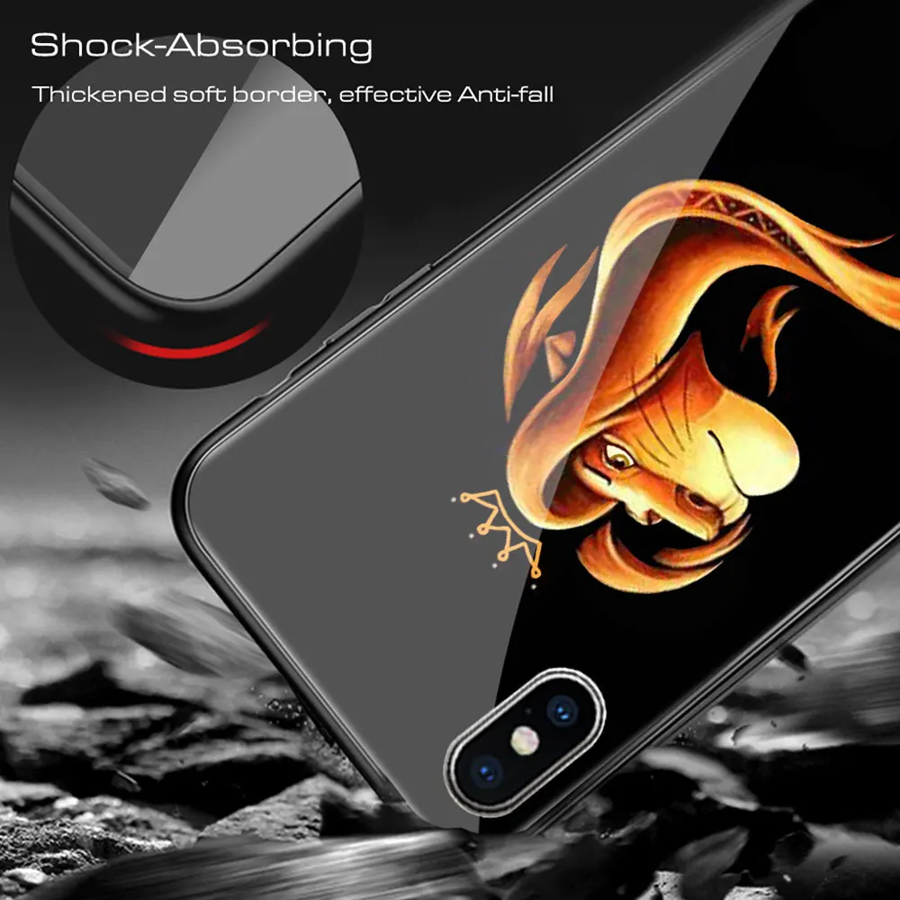 Жесткий стеклянный чехол с изображением короля льва для iphone xr x xs max 8 plus 7 7plus 8 plus 6 6s 11 pro max coque iphone 7 мультяшный противоударный чехол