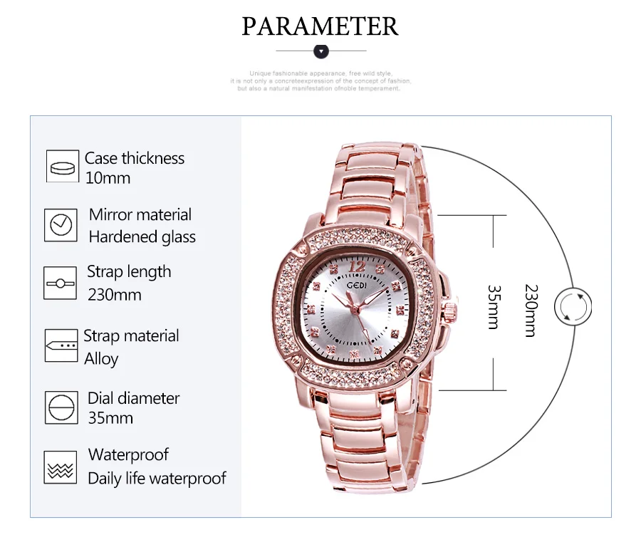 GEDI, женские часы с ремешком из сплава, женские наручные часы, повседневные кварцевые женские часы,, роскошные часы, водонепроницаемые, relogio feminino
