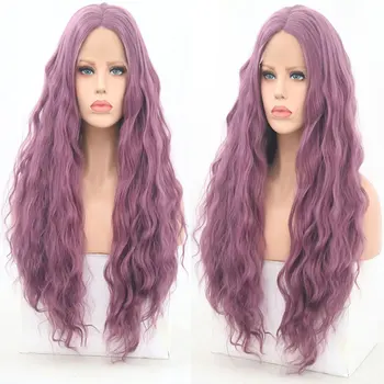 

Lavender Purple Water Wave Synthetic 13*3 Lace Front Wig Heat Resistant Fiber Hair Natural Hairline Middle Parting For Women Wig