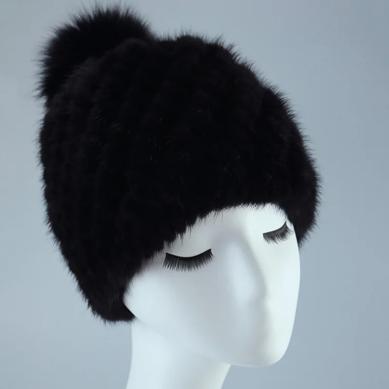Новые плюшевые вязаные шапки, шапка, шапка бини для осени зимы для женщин, элегантные дамские теплые шляпы из искусственного меха, шапка s Accessoreis - Цвет: Черный