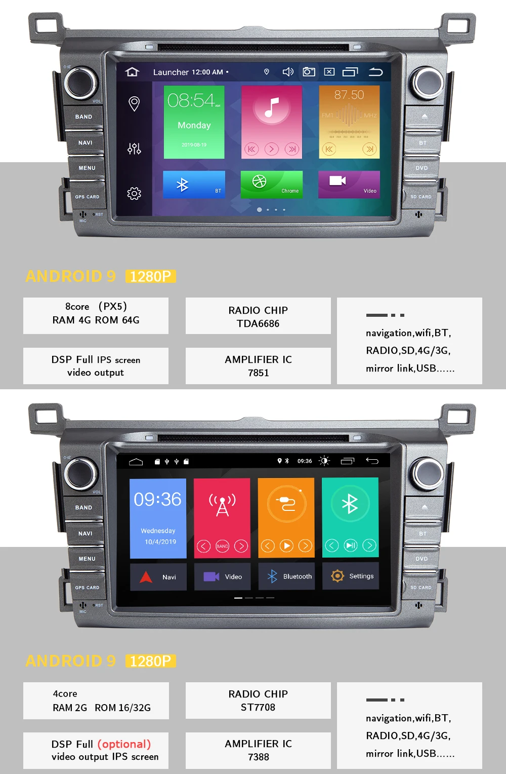 DSP ips 4 Гб 64G 2 Din Android 9,0 Автомобильный мультимедийный dvd-плеер gps для Toyota RAV4 Rav 4 2013 Радио стерео