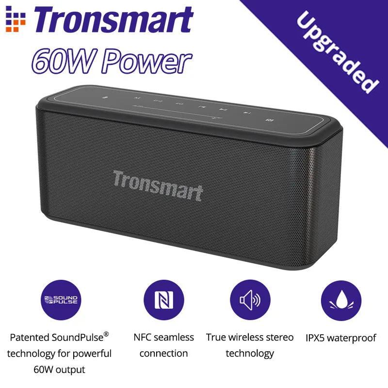 60W Power Tronsmart Mega Pro Bluetooth 5.0 Speaker Portable Speaker Enhanced Bass TWS Column with NFC IPX5 10400mAh battery