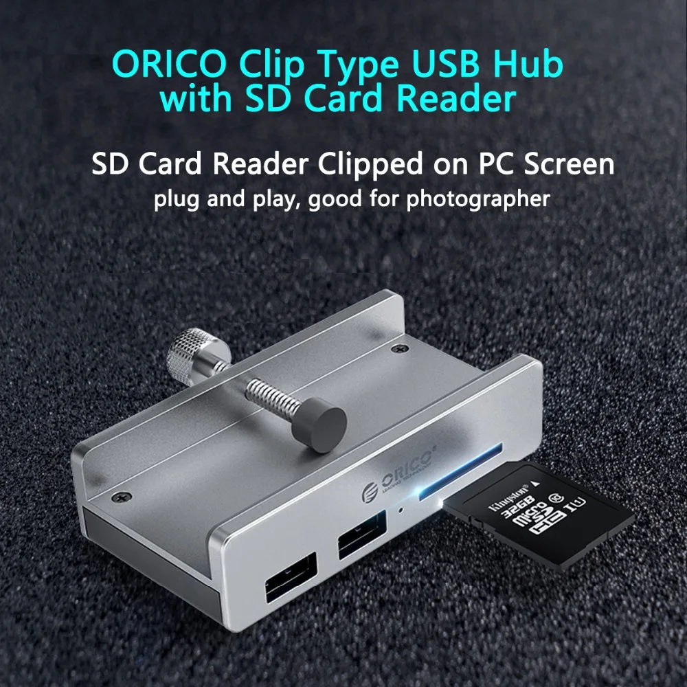Orico клип дизайн 4 порта USB 3,0 концентратор Алюминиевый сплав портативный размер путешествия зарядка Центральная станция для ноутбука с SD кард-ридером