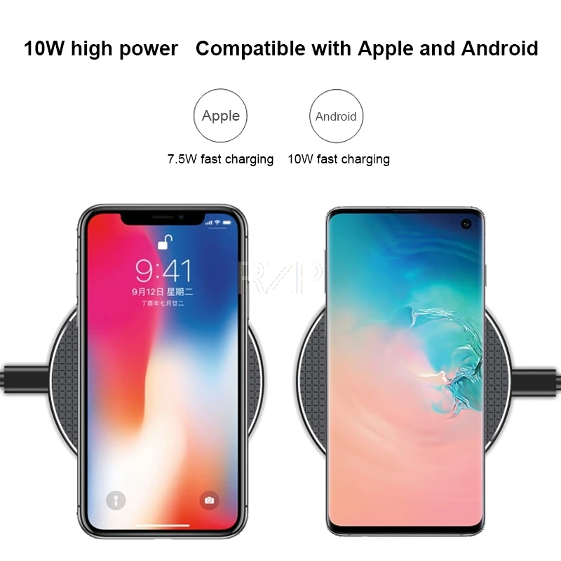 RZP Быстрое беспроводное зарядное устройство для Apple iPhone Xs Max XR 8 Plus samsung S8 S9 S10 Plus Note 9 10 зарядное устройство для телефона Qi Беспроводное зарядное устройство