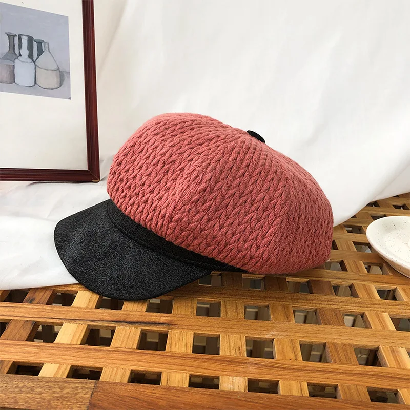 Watermelon Red Шапка женская Корейская волна японская вязаная восьмиугольная шляпа осень и зима ретро дикая утолщенная теплая арт берет газетчика TOTOB - Цвет: Watermelon Red