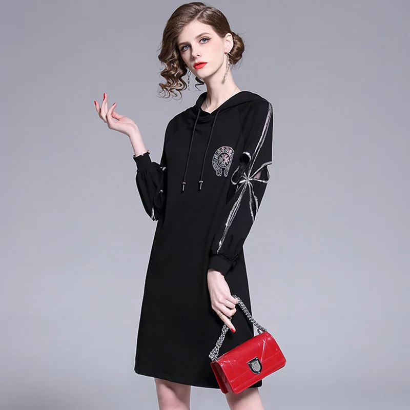 Jurk vrouwen 2019 Lente En Zomer Nieuwe Stijl Kralen Sequin Hooded Loose-Fit Lange Mouw Zwart, hoodie Rok Mode Jurk vrouwen 2019 Lente En Zomer Nieuwe Stijl Kralen Sequin Hooded Loose-Fit Lange Mouw Zwart, hoodie Rok Mode