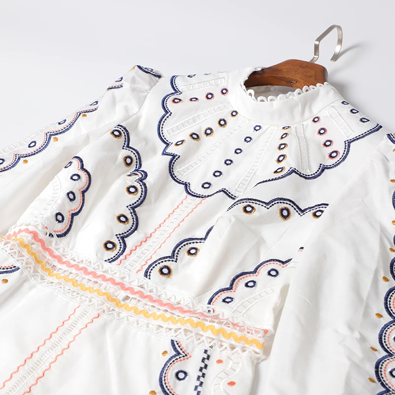 AELESEEN Весна дизайн высокое качество хлопок точка вышивка труба платья для женщин выдалбливают Талия Цветочные миди платье