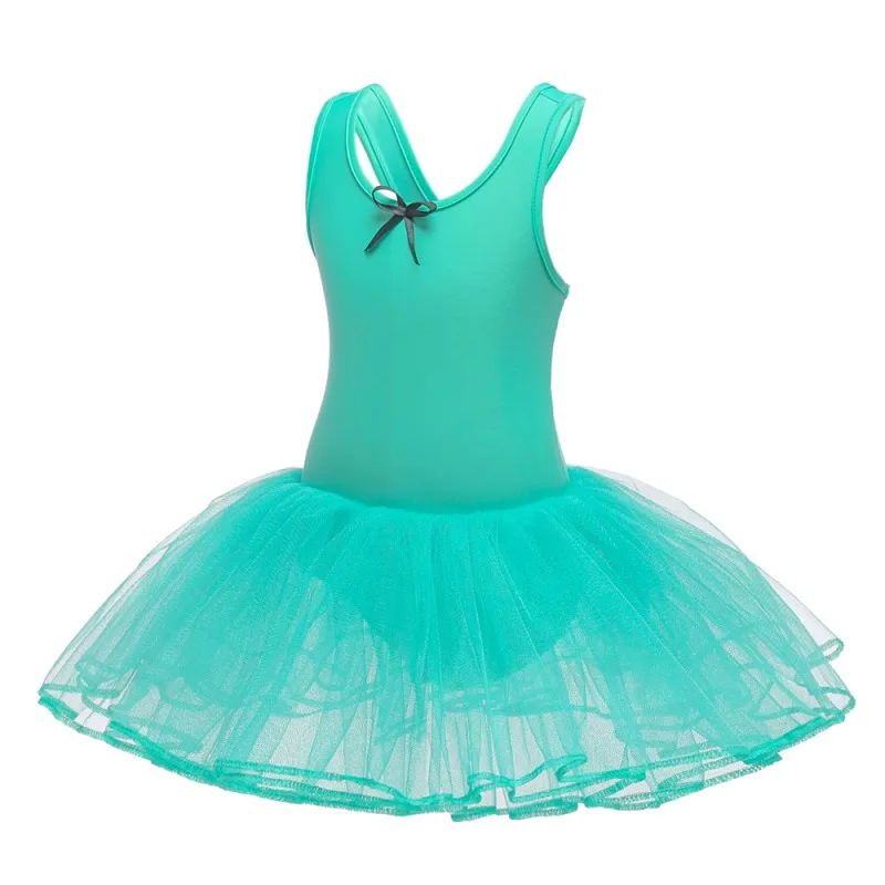 Костюм Балерины детское платье с бантиком Одежда для танцев для девочек лаконичный гимнастический костюм платья без рукавов танцевальная пачка