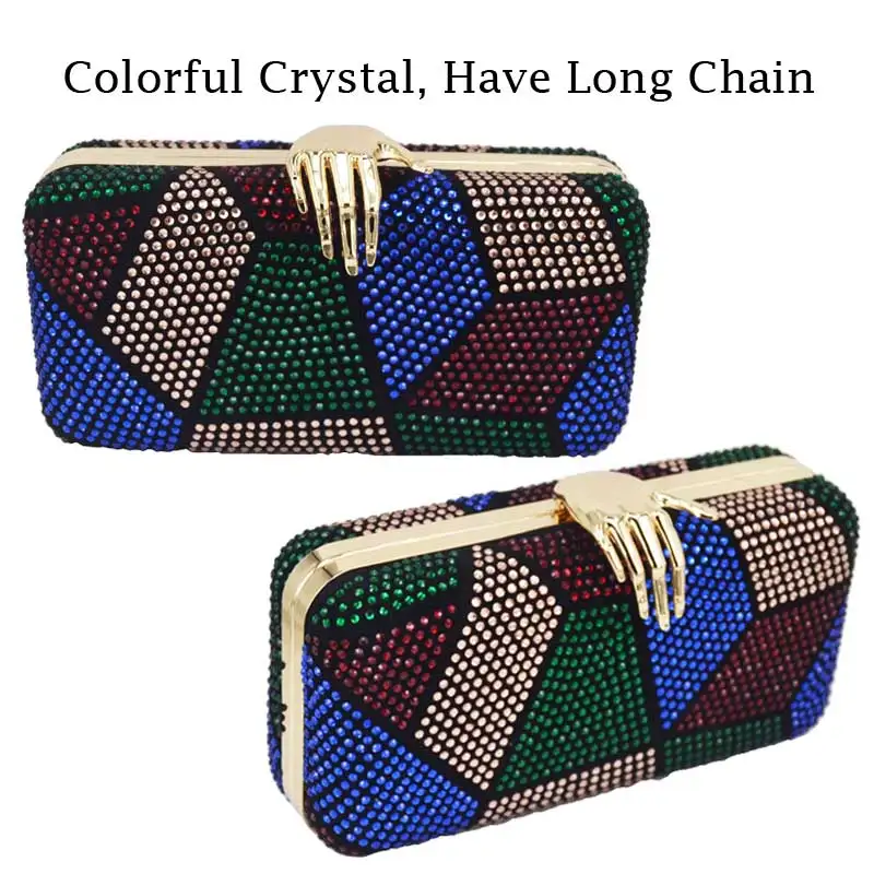 Finger Clutch Bags Women Evening Purse Prom Handbags for Ladies Long Chain Mini Crossbody Bags - Цвет: Colorful