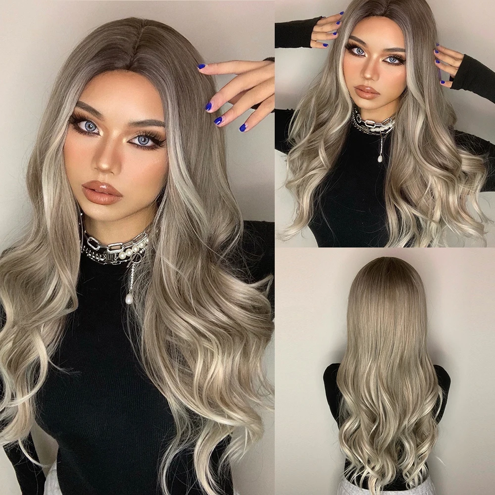 HENRY MARGU Dark Brown Wave Wigs Long Synthetic Wavy Natural Hair Temperature Wigs For Black/White Women Daily Cosplay Wigs