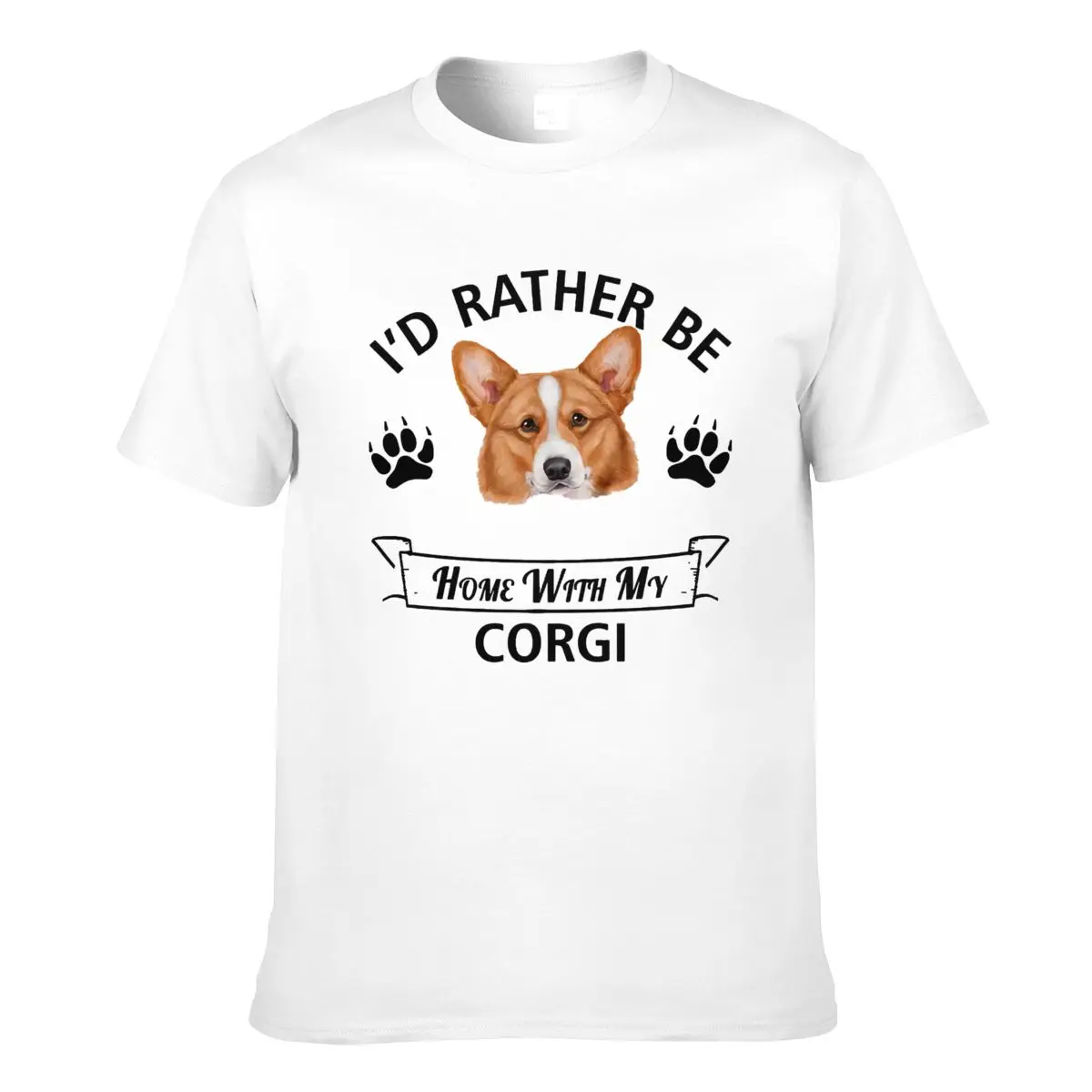 

Super Designer Streetwear T Shirts Men Vintage Corgi T-shirt with My Corgi - Dog Tee Shirt Casual T Shirt - I'd Rather Be Home