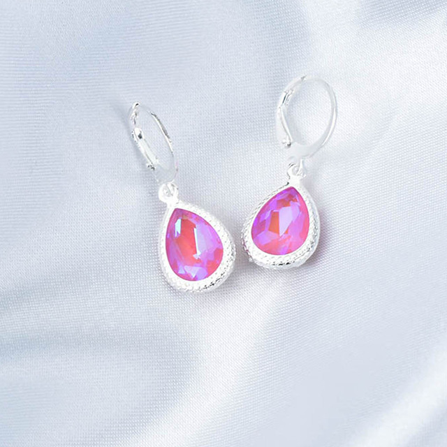 Geometric Crystal Water Drop Earrings For Women Silver Color Red Blue Jewelry Bridal Gift Boucle D'Oreille Femme