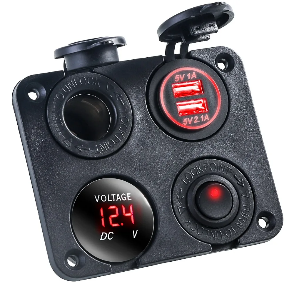

Car Charger 4 In 1 Dual USB Car Cigarette Lighter Socket Chargers Digital Display Switch Smart Charging Protection Charger