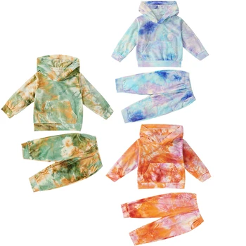 

Casual Kids Clothes Outfits Spring Autumn Baby Girls Tie dye Clothes Sets Gold Velvet Long Sleeve Tops+Pants Children Girls Set