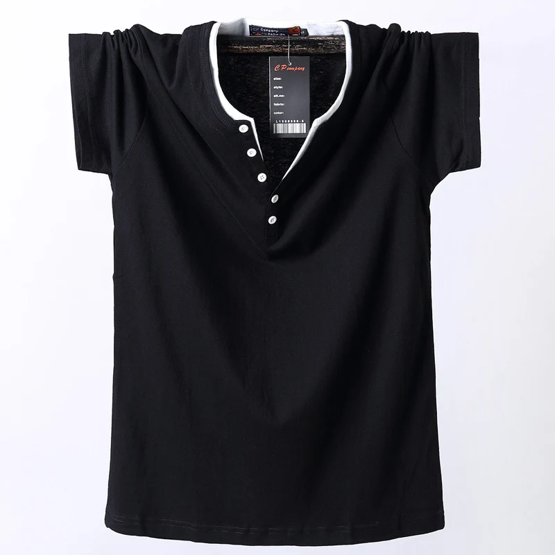 Черный Мужская футболка большого роста размера плюс, 5XL, 6XL, 7XL, 8XL, короткий рукав, верх размера d, Хлопковая мужская футболка большого размера, летняя мужская футболка - Цвет: Черный