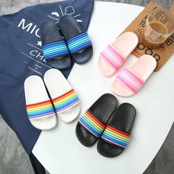

Summer New Rainbow Stripe Children's sandals Baby Boys Girls Slippers Beach