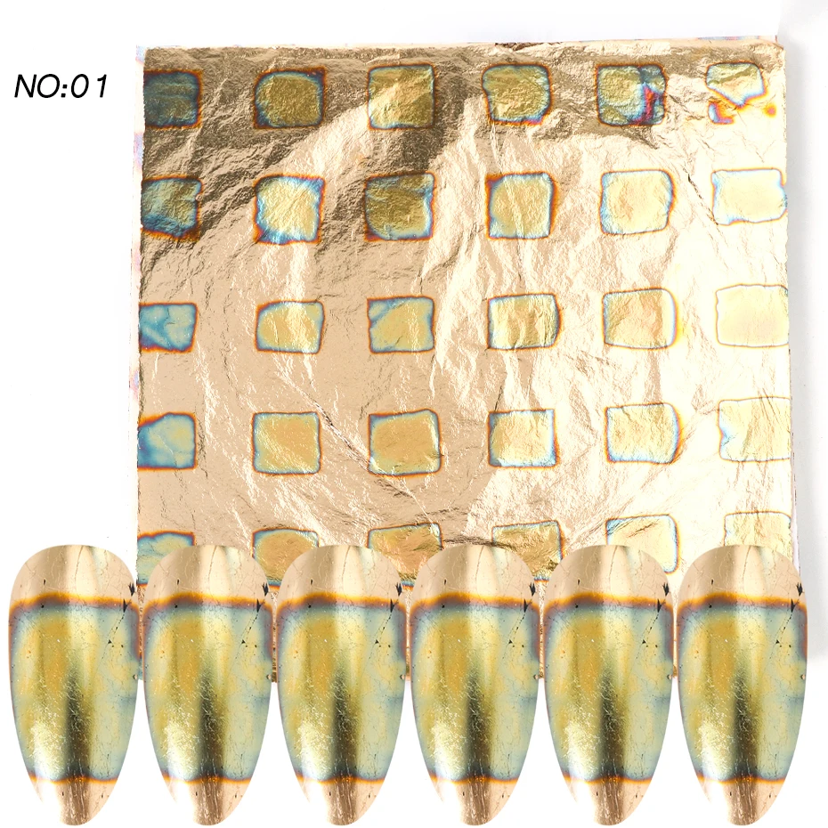 Бронзовые золотые наклейки для нейл-арта, металлическая фольга для ногтей, голографический слайдер, полное покрытие для ногтей, переводная бумага для маникюра, ногтей CH1546