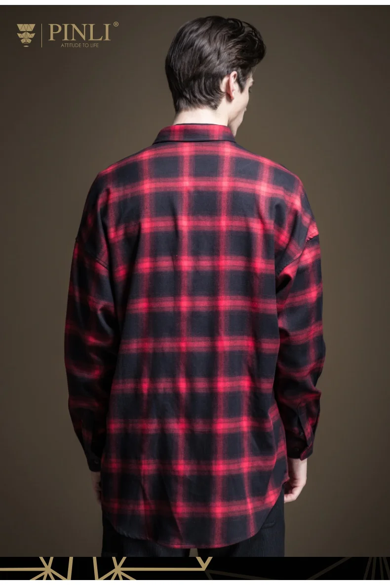 Blusas распродажа Camiseta Masculina Pinli осень Новая мужская рубашка с воротником-капелькой и наплечным принтом с длинными рукавами B193213174