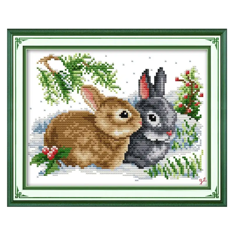 

Rabbits DIY Handmade Needlework Counted 14CT Printed Cross Stitch Embroidery Kit Set Home Decoration Q6PE