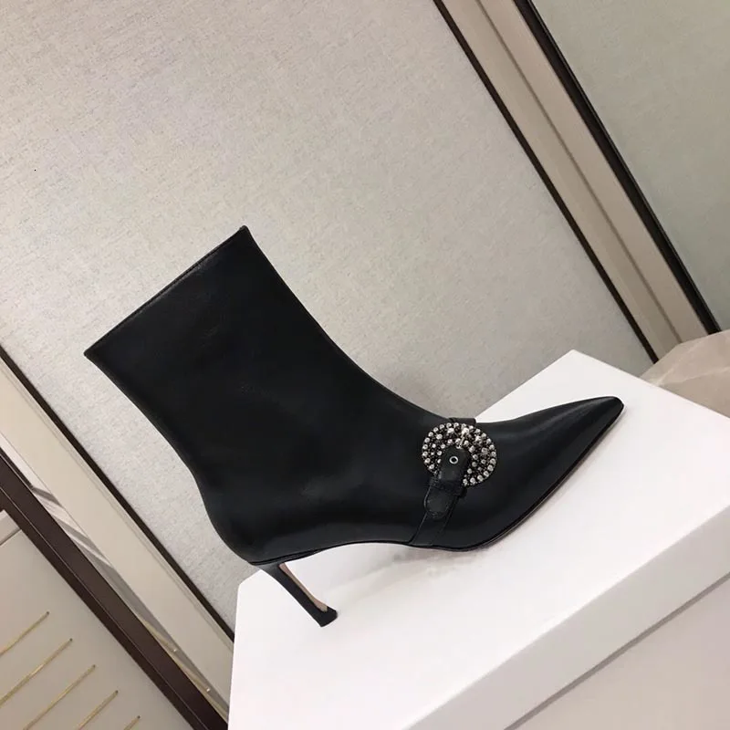 BELLECOM High With Short winter Woman Skinny Genuine Leather Fine With And Ankle Boots women womens shoes zapatos shoe