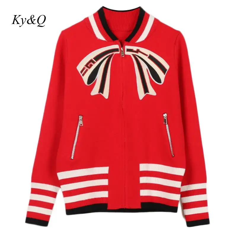 Brand Designer 2019 Winter Women Luxury Cute Print Zipper Jacket Thick Sweater Color Patchwork Warm Long Sleeve Clothes |