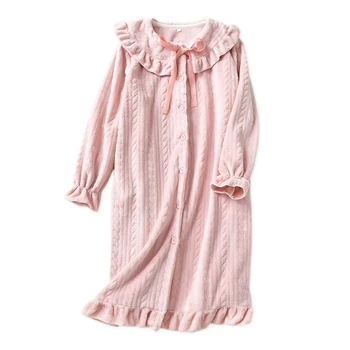 

New Winter thicken sweet doll collar night dress women nightgowns Japanese long sleeve cute princess sleepdress women sleepwear