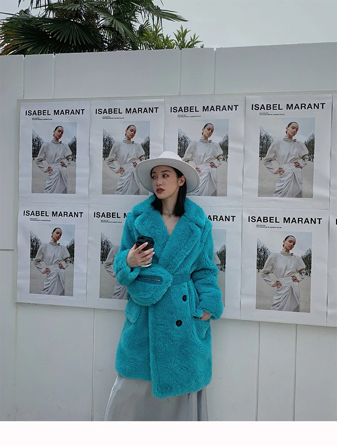 Зимнее пальто с натуральным Плюшевым Мехом, женские модные меховые куртки с длинным рукавом, женские элегантные однотонные пальто с карманами, женские пальто