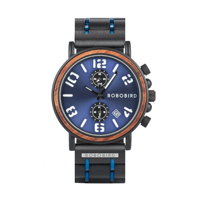 BOBOBIRD мужские часы с деревянным дисплеем даты роскошные стильные деловые часы светящийся Ручной Хронограф erkek kol saati V-S26 - Цвет: V-S26-2