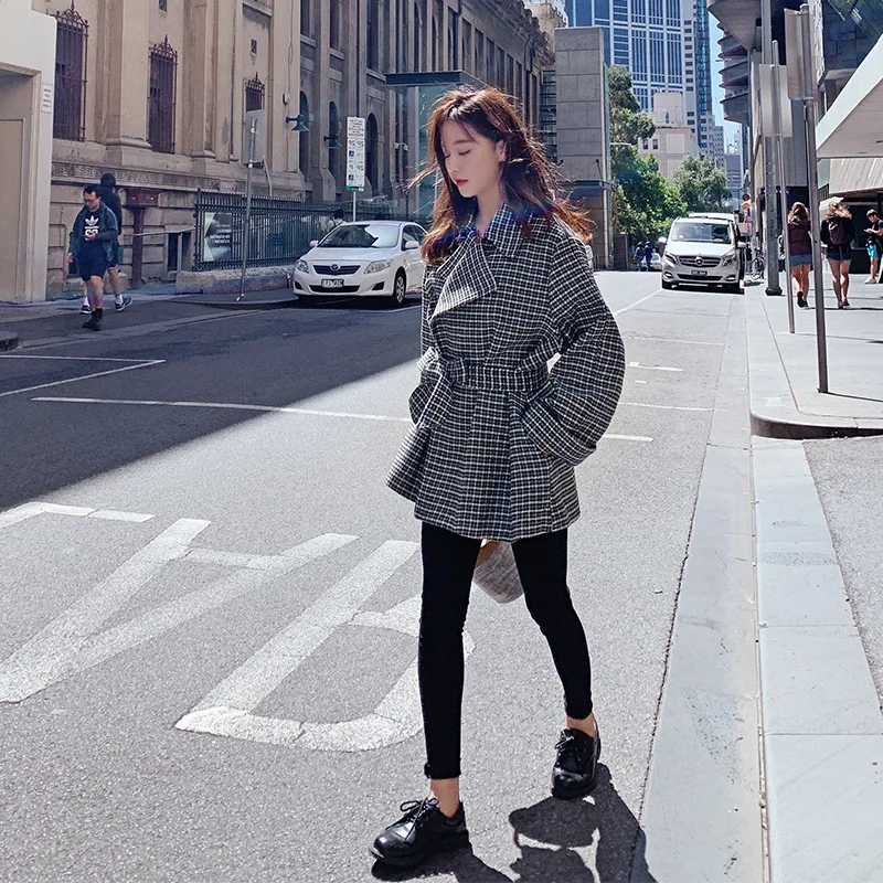 

2020 Spring And Autumn New Style Korean-style Short Small Suit Coat Women's Loose-Fit Slimming Thousands of Birds CHIC Long Slee
